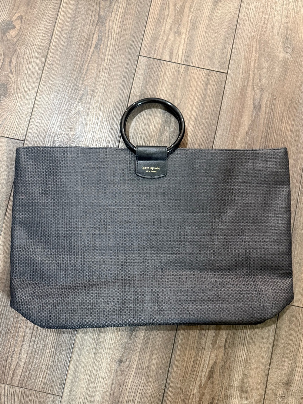 Kate Spade Black Woven Ring Handle Oversized Tote Bag